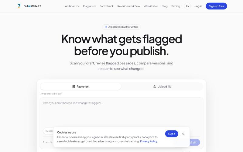Did AI Write It? | The AI Detector Built for Writers — screenshot