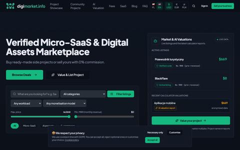Digimarket.info — Giełda zweryfikowanych projektów IT i Micro-SaaS — screenshot