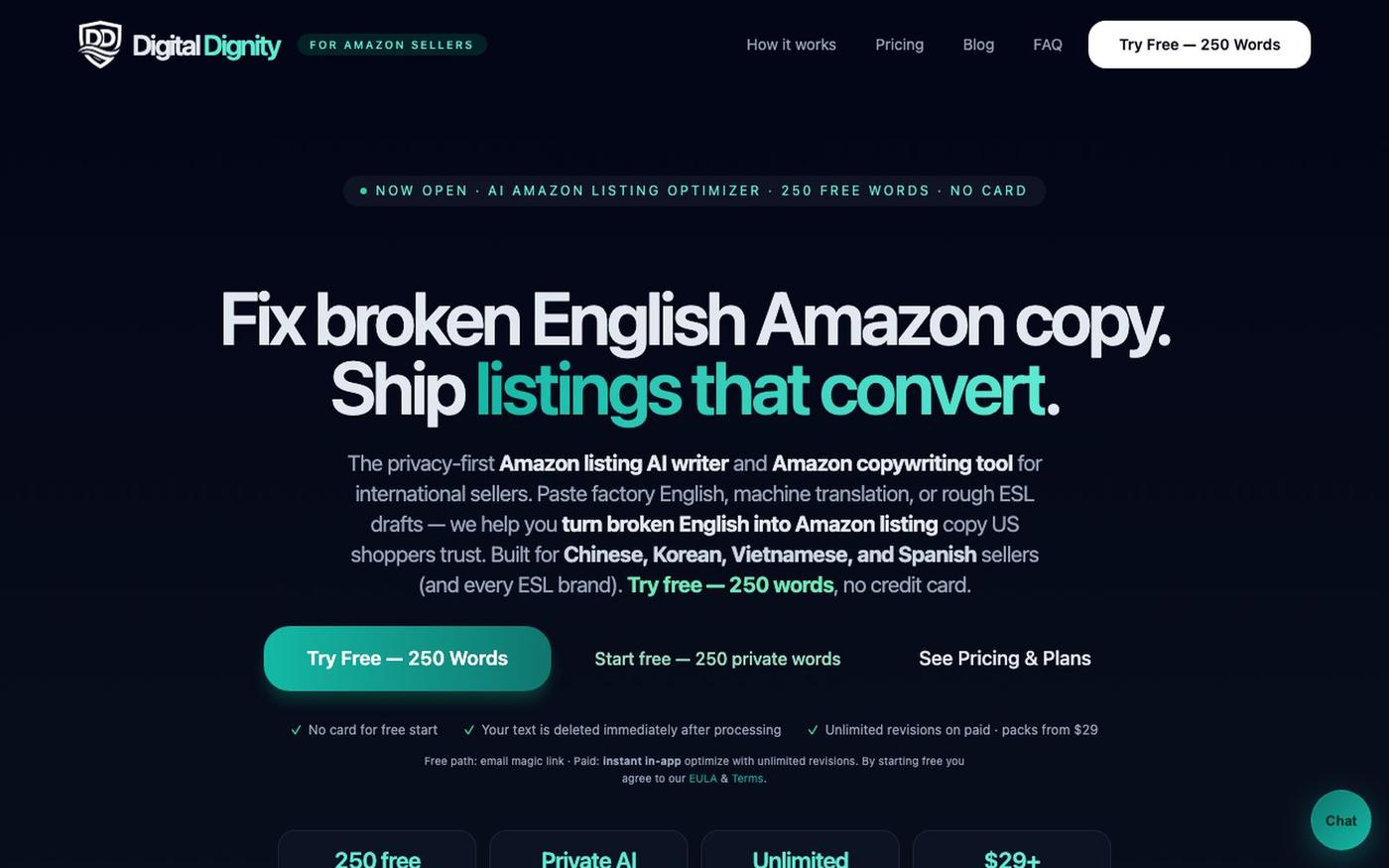 AI Amazon Listing Optimizer | Fix Broken English Amazon Copy — Digital Dignity — screenshot