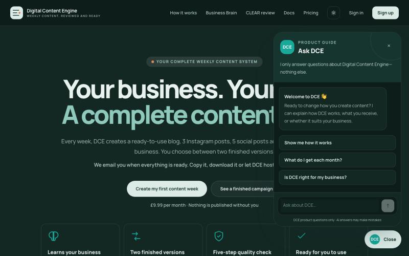 AI Content Generator for Small Businesses | Digital Content Engine — screenshot