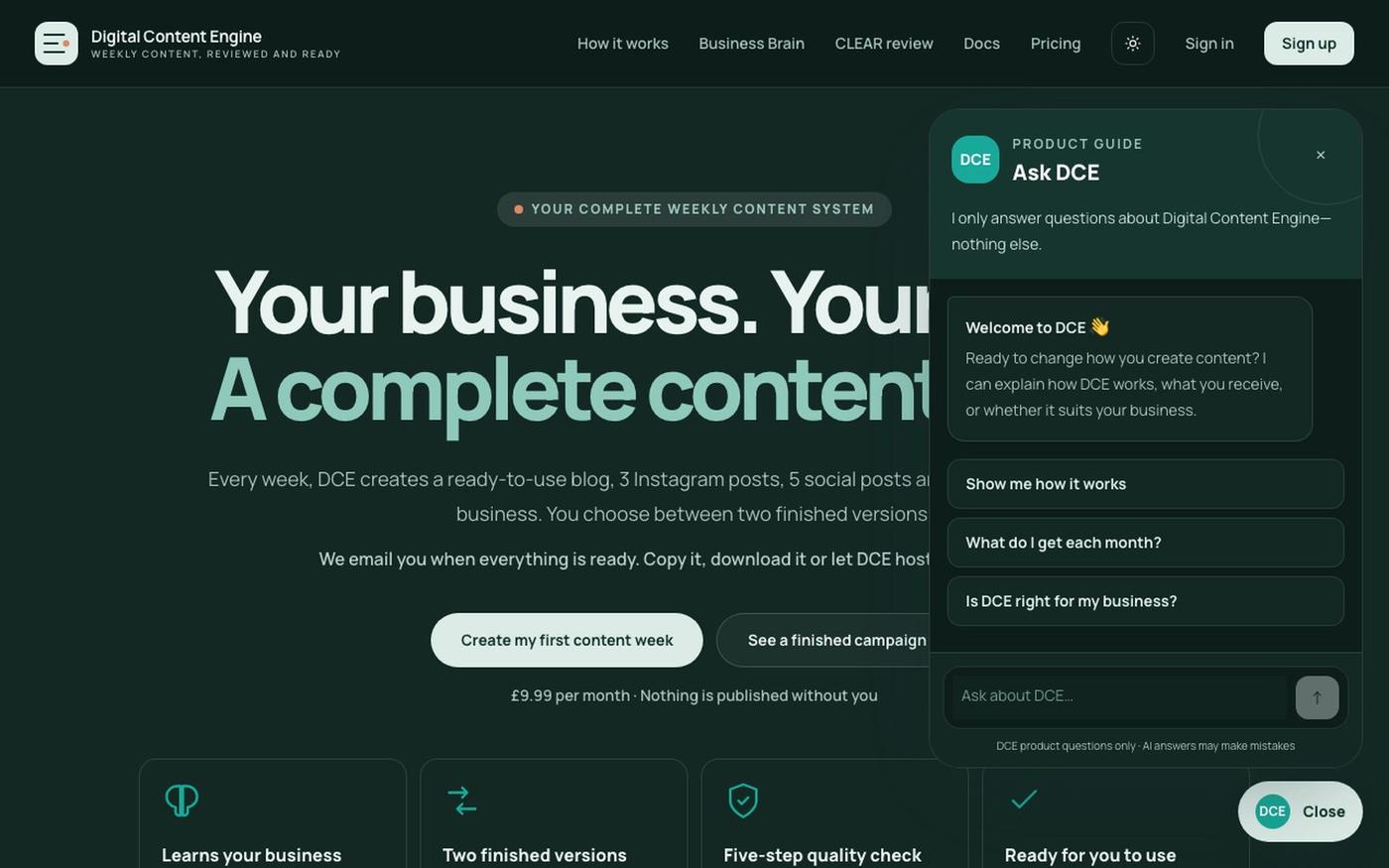 AI Content Generator for Small Businesses | Digital Content Engine — screenshot