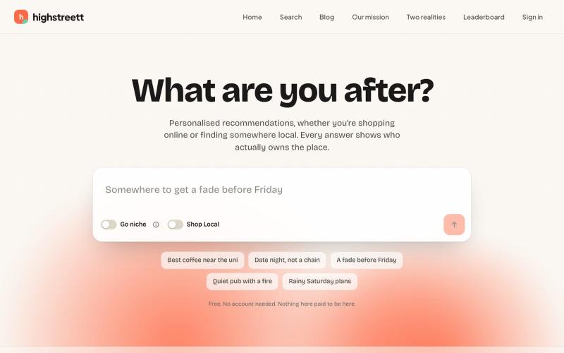Highstreett: find it, and see who owns it — screenshot