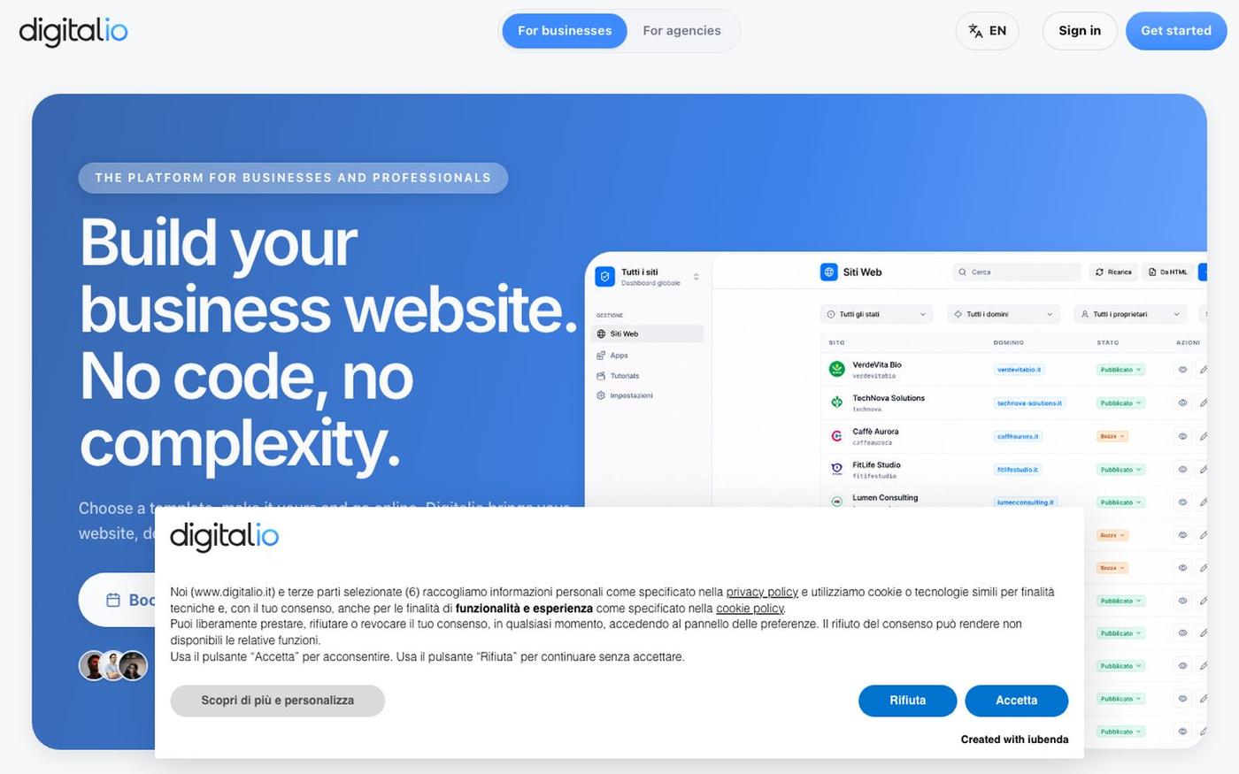 Digitalio — Crea il sito della tua attività — screenshot
