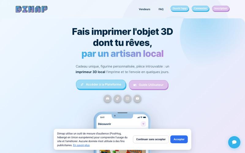 Impression 3D à la demande : cadeaux, figurines, pièces sur-mesure | Dimap - Dim — screenshot