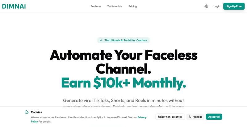 Dimn AI | #1 Faceless Video & Viral Shorts Generator — screenshot