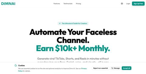 Dimn AI | #1 Faceless Video & Viral Shorts Generator — screenshot