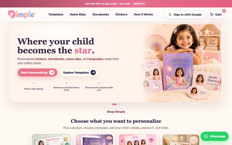 Personalized Baby Stickers, Storybooks & Name Slips | Dimple — screenshot