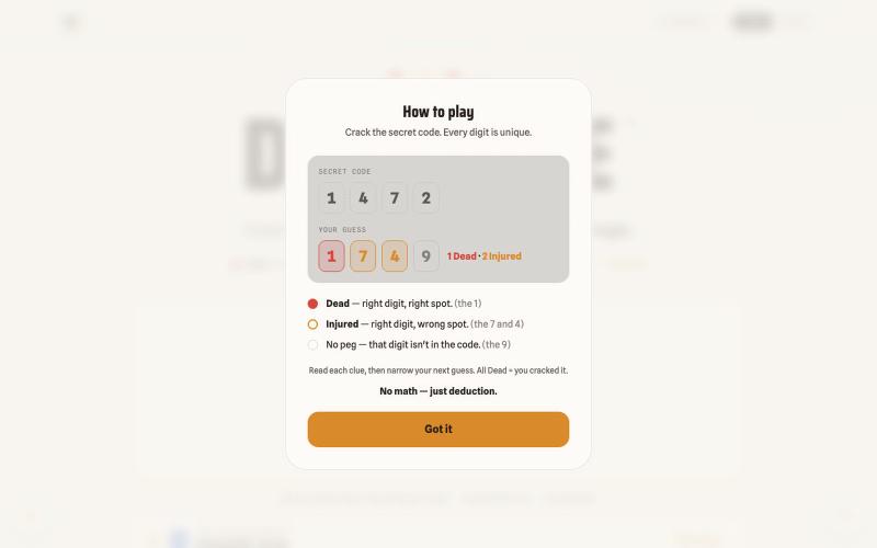 Dinjure — the daily code-cracking deduction game (no math) — screenshot