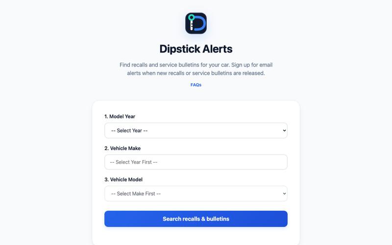Dipstick Alerts - Manufacturer Service Bulletins & Recall Alerts for U.S. Vehicl — screenshot