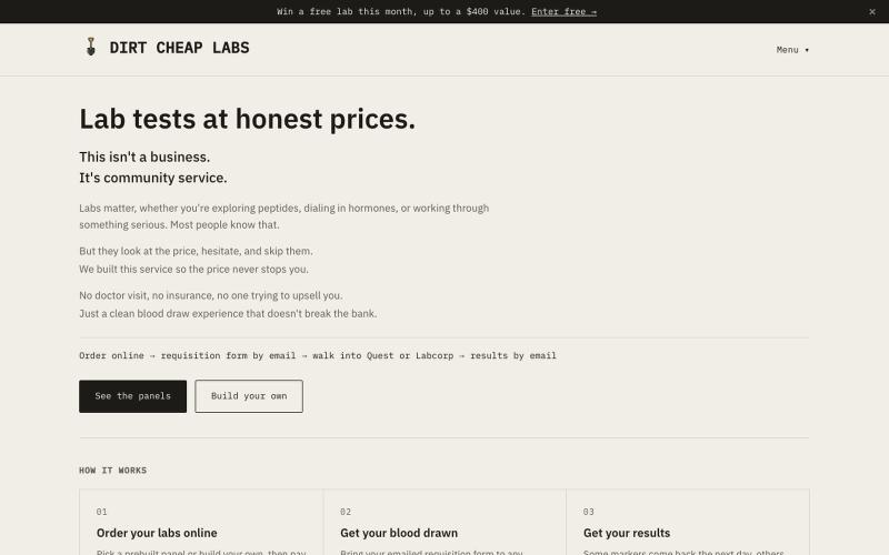 Dirt Cheap Labs, lab tests without a doctor — screenshot