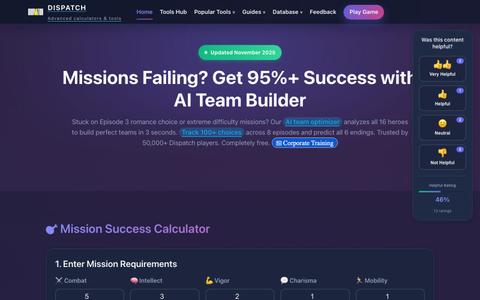 Dispatch Calculator - Get 95%+ Mission Success | Free AI Team Builder 2025 — screenshot