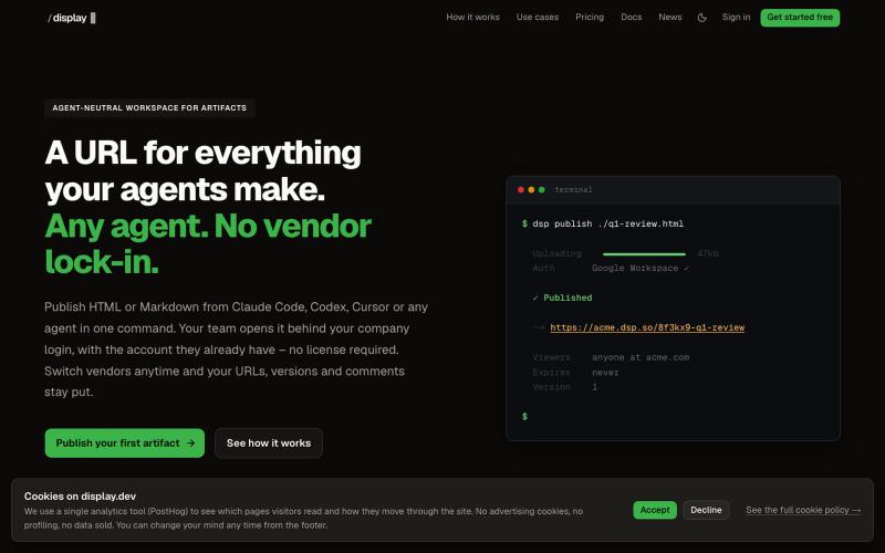 Display.dev – Agent-neutral workspace for artifacts — screenshot