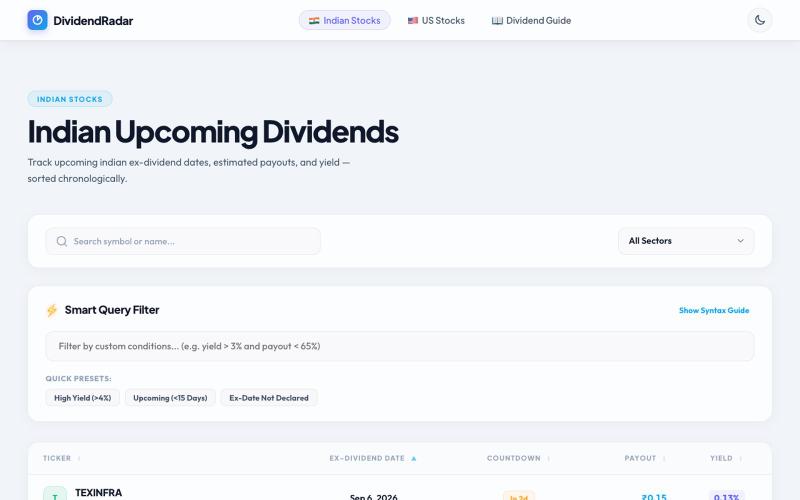 DividendRadar - Premium Dividend Screener & Yield Tracker — screenshot