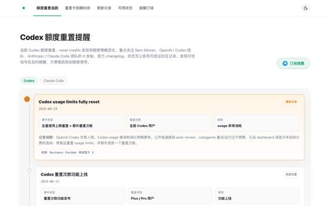 Codex 额度重置提醒|别错过 reset credits — screenshot