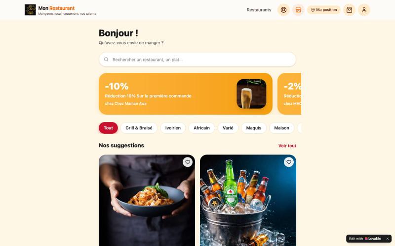 Mon Restaurant — Commandez vos plats préférés — screenshot