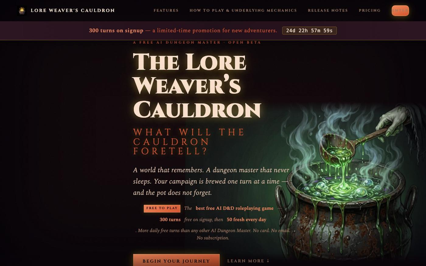 The Best Free AI D&D Roleplaying Game · AI Dungeon Master That Remembers — screenshot