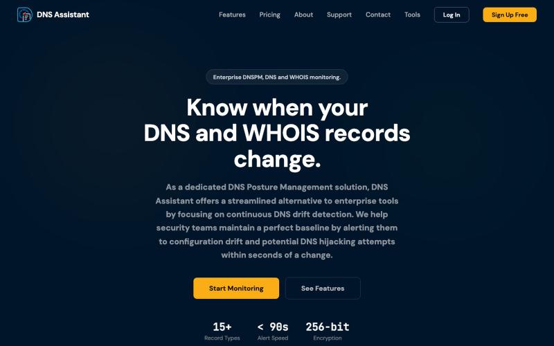 DNS Assistant - DNS Posture Management, DNS & WHOIS Monitoring — screenshot