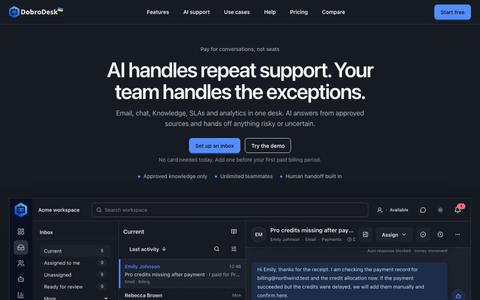 customer support inbox with controlled AI | DobroDesk — screenshot