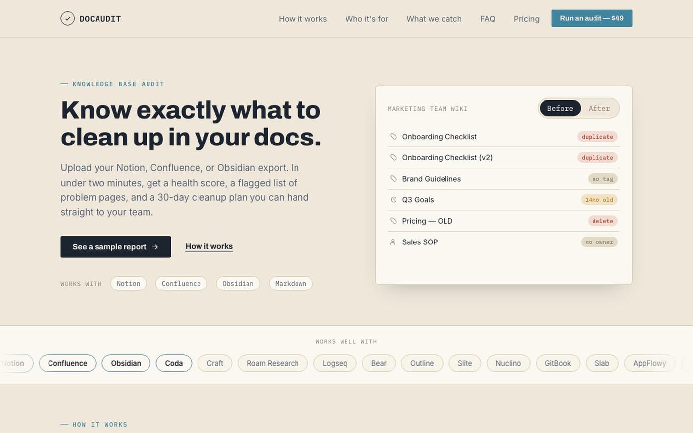 DocAudit — Know exactly what to clean up in your docs — screenshot