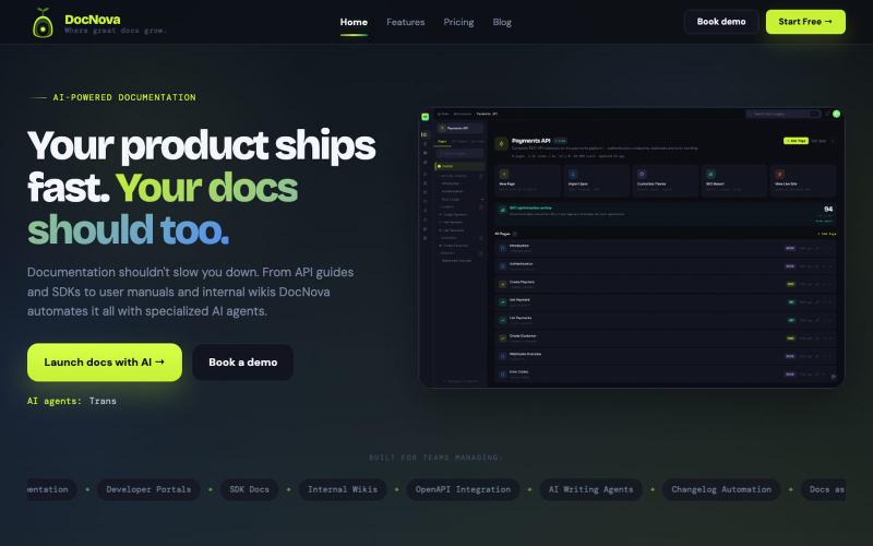 DocNova - Intelligent Documentation Platform for Developer Teams — screenshot