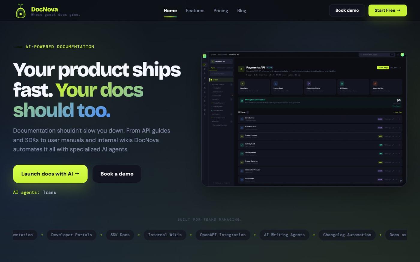 DocNova - Intelligent Documentation Platform for Developer Teams — screenshot