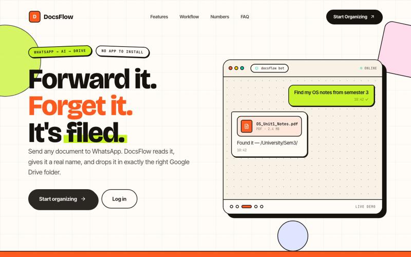 DocsFlow — Forward it. Forget it. It's filed. — screenshot