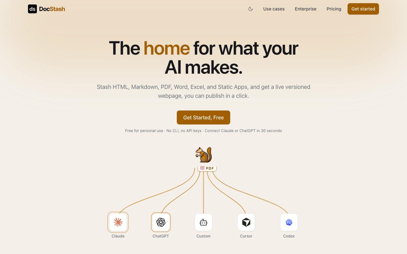 DocStash | The home for what your AI makes. — screenshot