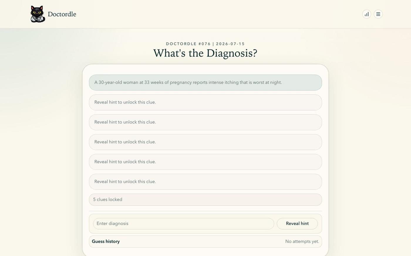 Play Doctordle — Diagnose Today's Case | Free Medical Puzzle — screenshot