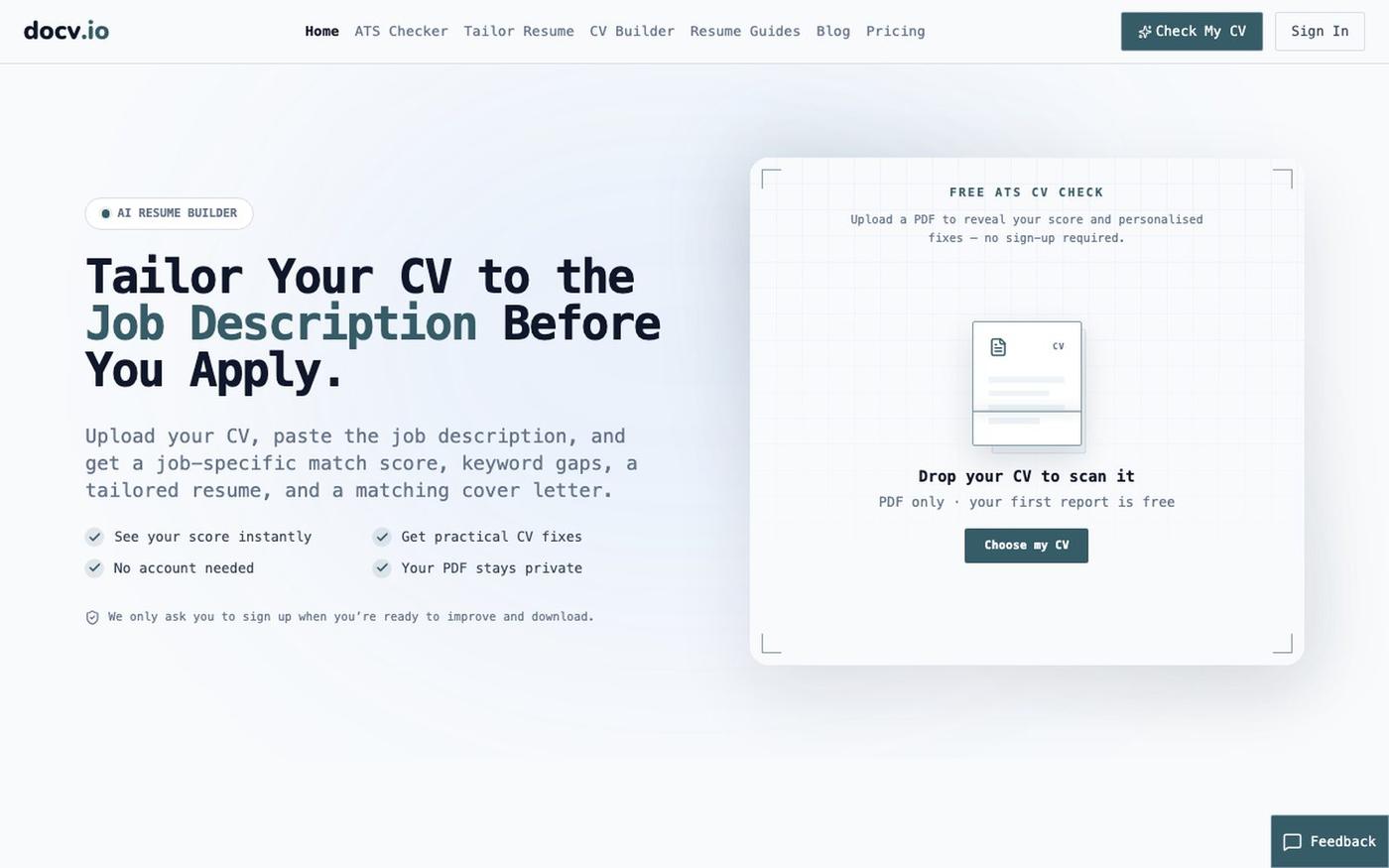 DoCV — AI CV & Resume Builder for Job Applications — screenshot