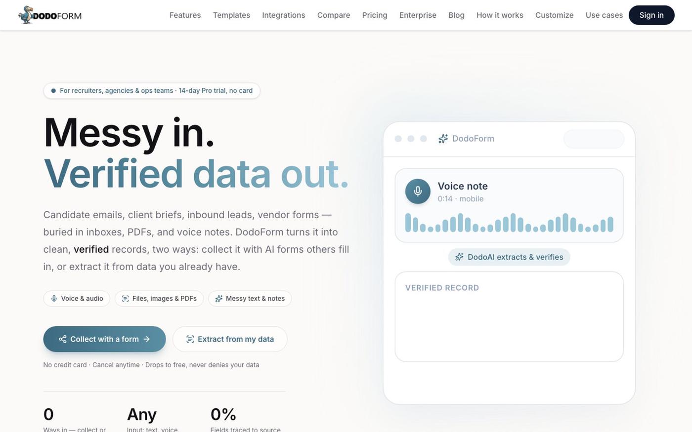 DodoForm — AI form builder. Talk, snap, or scribble. — screenshot