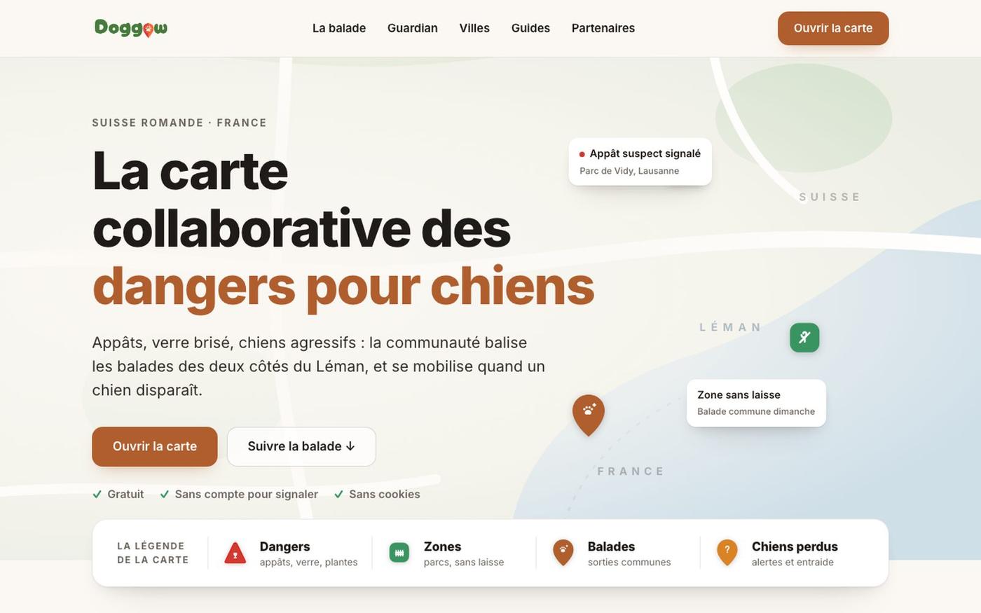 Doggow · La carte collaborative des dangers pour chiens — screenshot