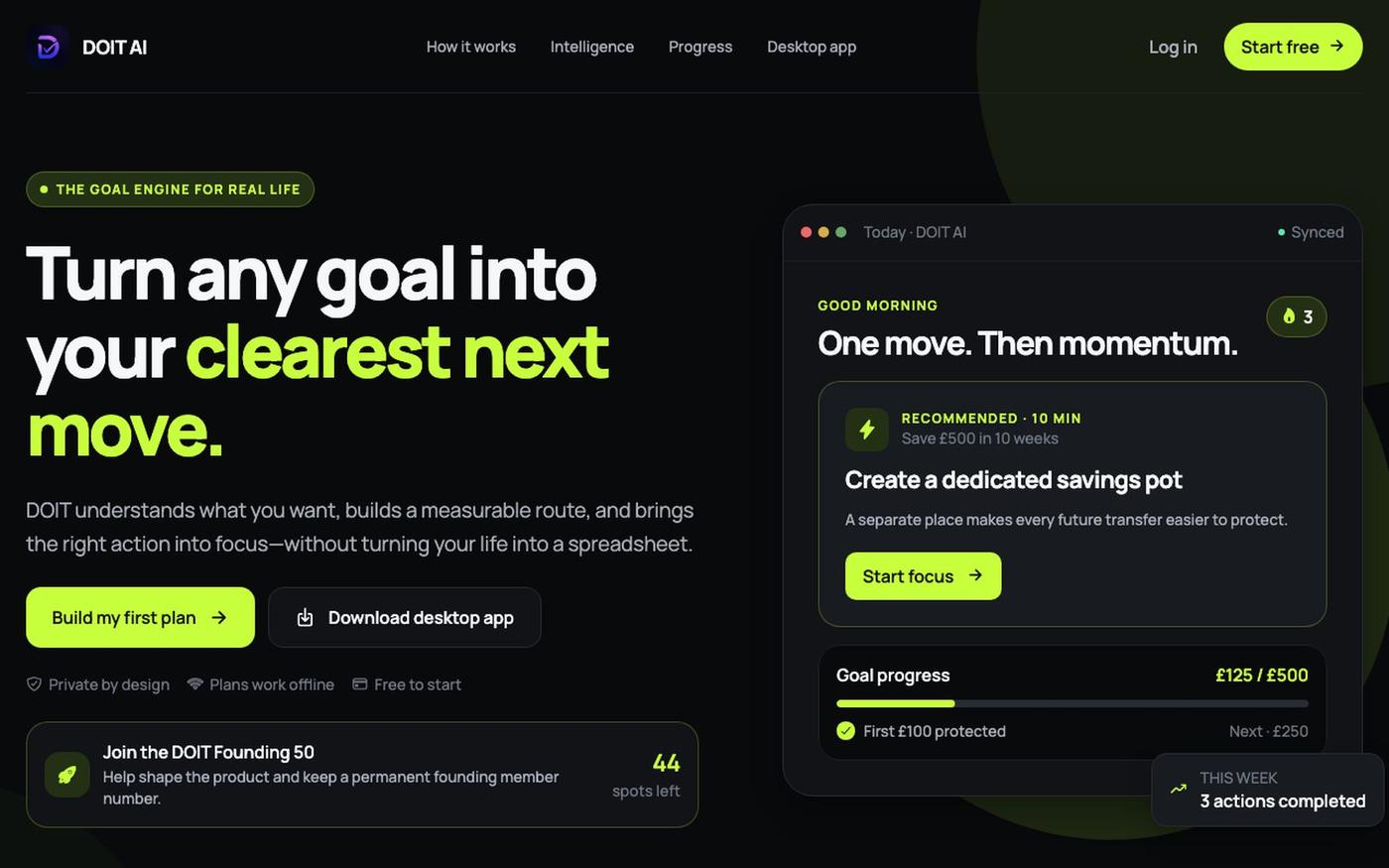 DOIT AI — Turn goals into action — screenshot