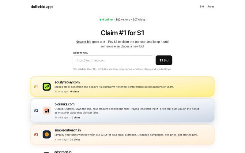 DollarBid — Advertise Your Website for $1 — screenshot