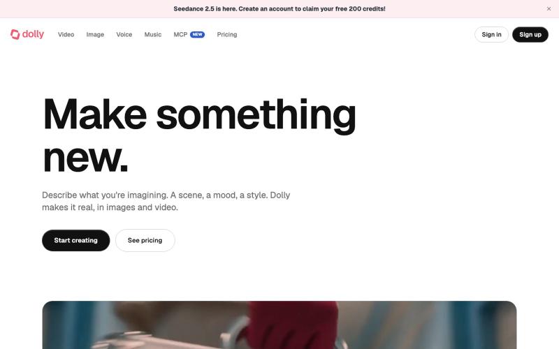 Dolly · AI image and video generation, every model — screenshot