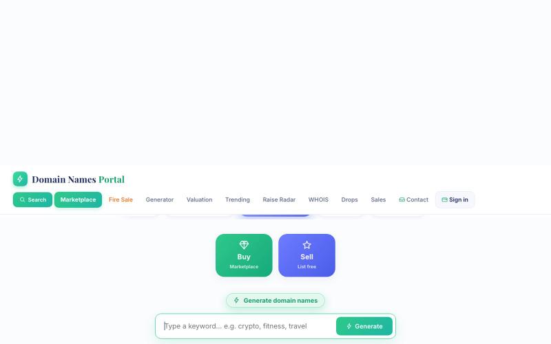 Domain Names Portal — Free Domain Name Generator, Valuation, Availability & WHOI — screenshot