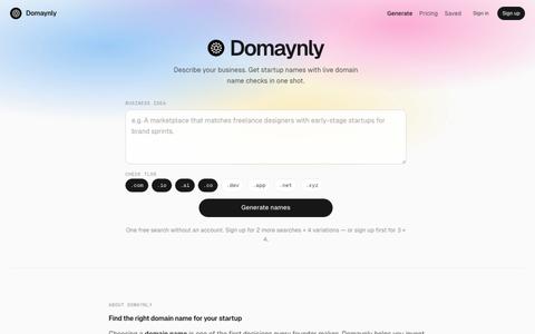 Domaynly — Domain Name Finder & Startup Name Generator — screenshot