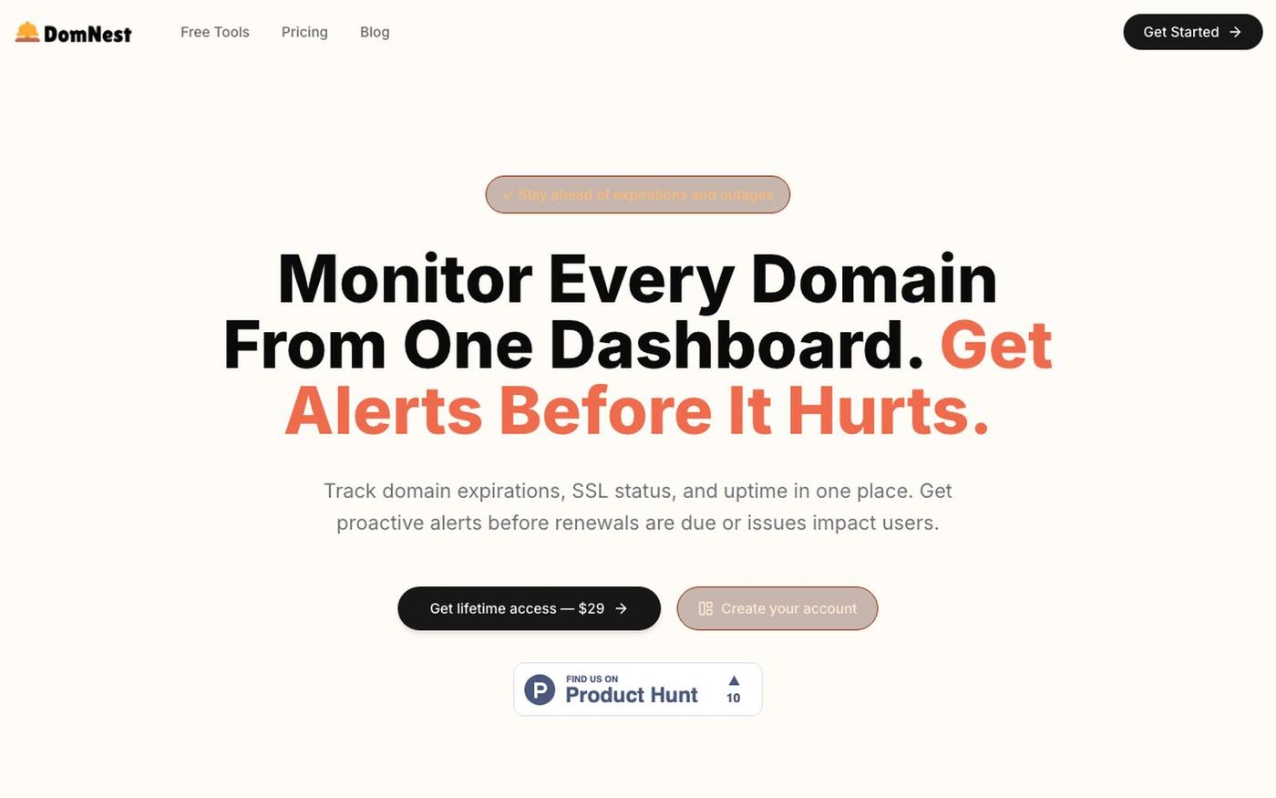 DomNest - Domain Management Dashboard | SSL, DNS & Uptime Monitoring | DomNest — screenshot