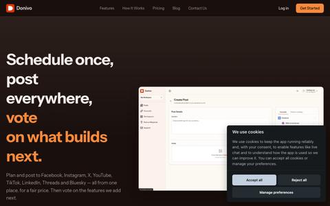 Social Media Scheduler at a Fair Price | Donivo — screenshot