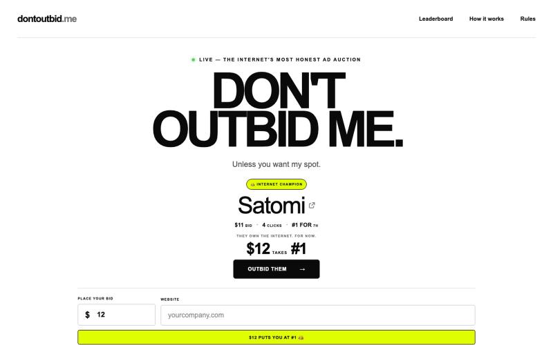 don't outbid me — the internet's honest ad auction — screenshot