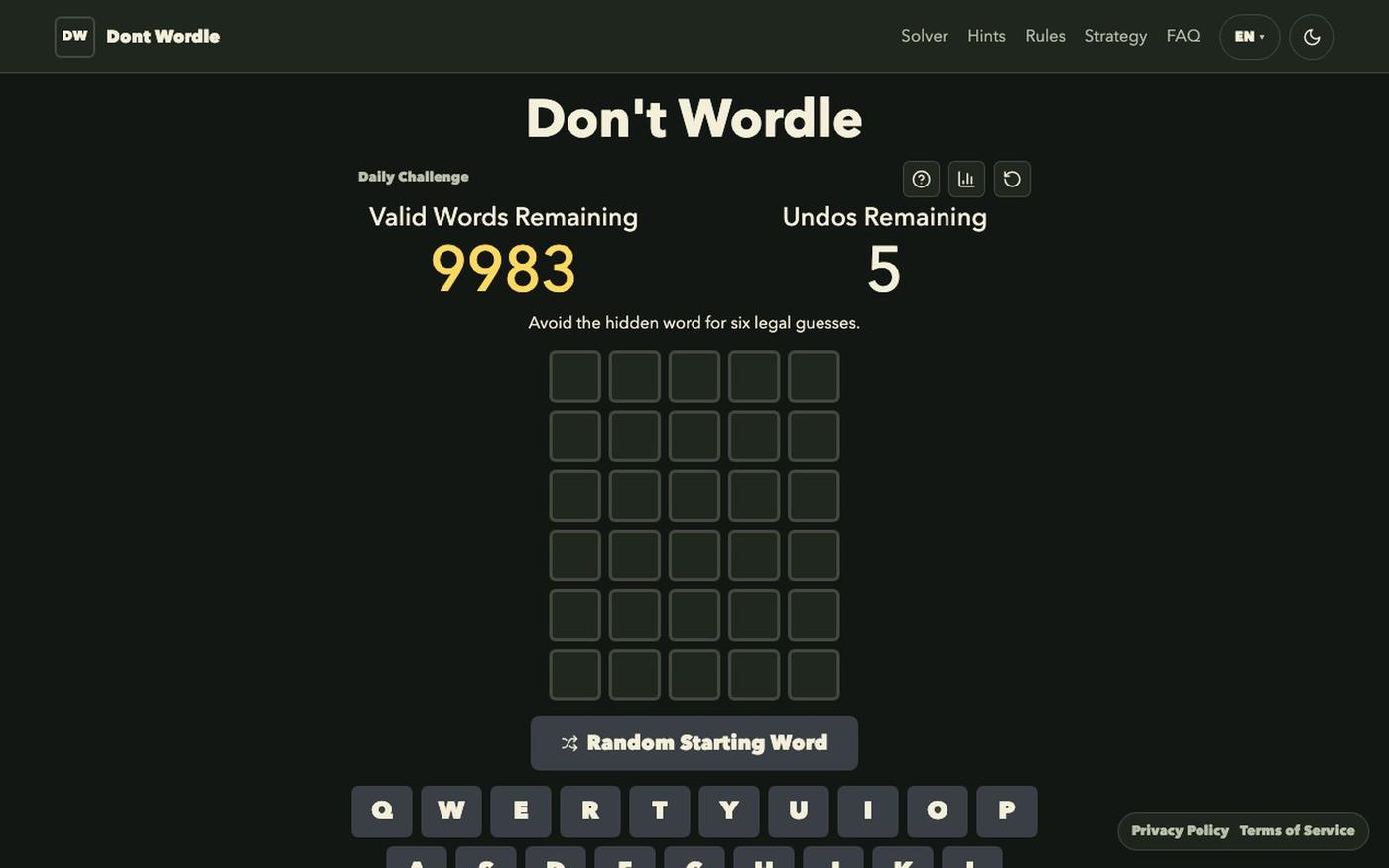 Dont Wordle Game - Play the Reverse Word Puzzle Online — screenshot