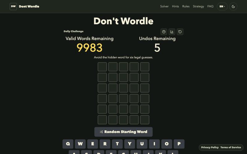 Dont Wordle Game - Play the Reverse Word Puzzle Online — screenshot