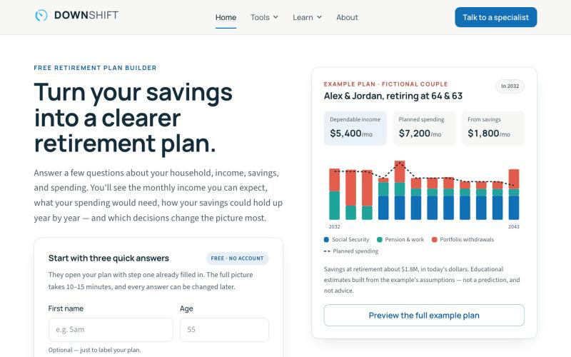 Downshift — Retirement planning, without the noise — screenshot