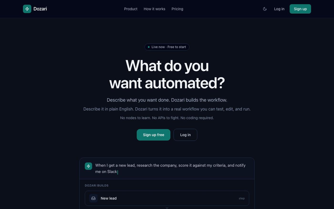 Dozari — Describe it. Automate it. — screenshot