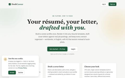 DraftCareer — Free Resume, CV & Cover Letter Builder — screenshot