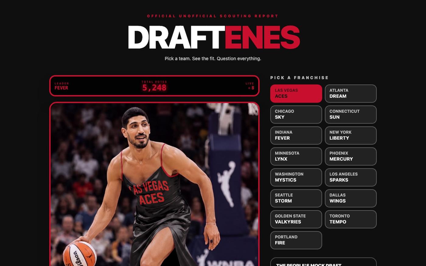 DraftEnes.com — Put Enes in Every WNBA Team Look — screenshot