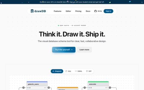drawDB — Online Database Diagram Editor & SQL Generator — screenshot