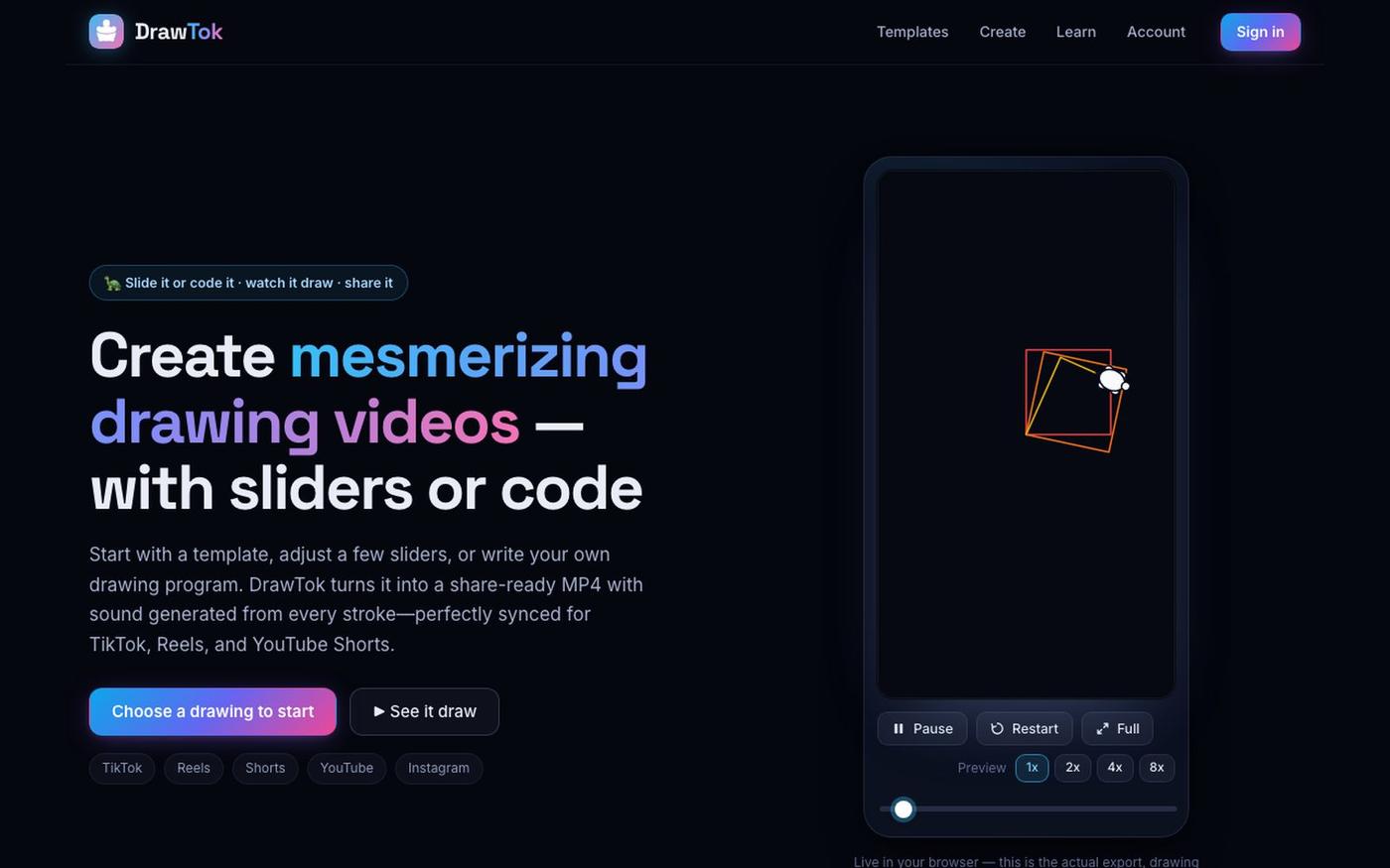 DrawTok — turn sliders or code into drawing videos — screenshot