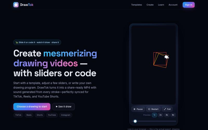 DrawTok — turn sliders or code into drawing videos — screenshot