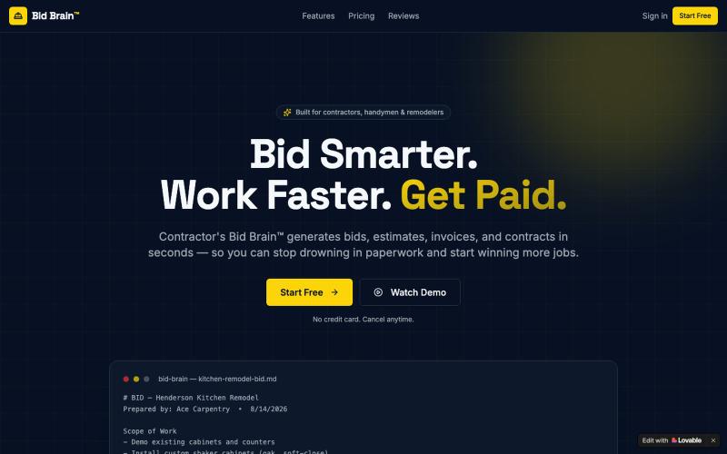 Contractor's Bid Brain™ — AI Bidding & Invoicing — screenshot