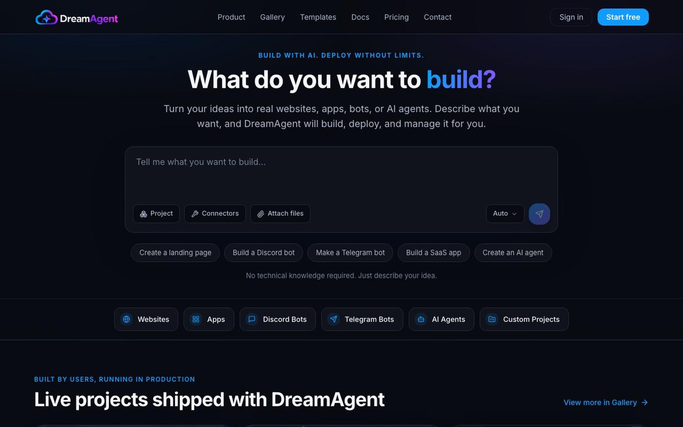 DreamAgent - AI App Builder, AI DevOps and Code Editing Platform — screenshot